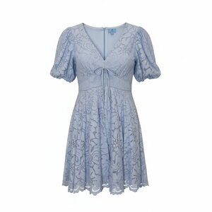 CeCe Powder Blue Lace Puff Sleeve Fit and Flare Mini Dress – Size 14
